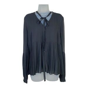 Anthropologie Leifsdottir Button Up Shirt 8 Lycia Black Long Sleeves Pleated